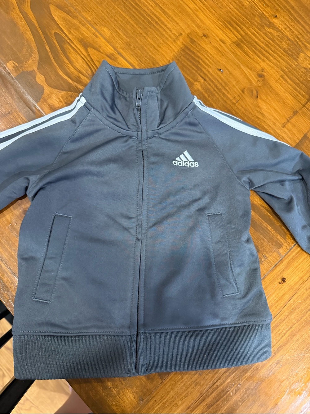 adidas Gray Kids Zip-Up Track Jacket with White 3-Stripes - Picture 5 of 5